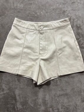 SUPRE High-Waist Cream Leatherette Shorts